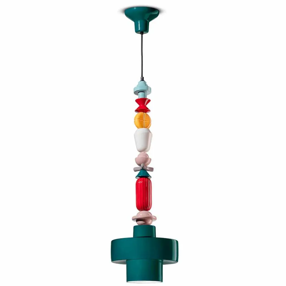 Lampada Sospesa Ceramica Giallo o Verde Retrò Made in Italy – Ferroluce Lariat Viadurini