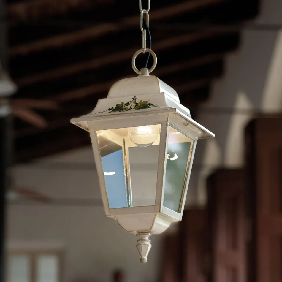 Lampada Sospesa da Esterno in Alluminio Bianco e Decoro a Mano - Gorizia Viadurini