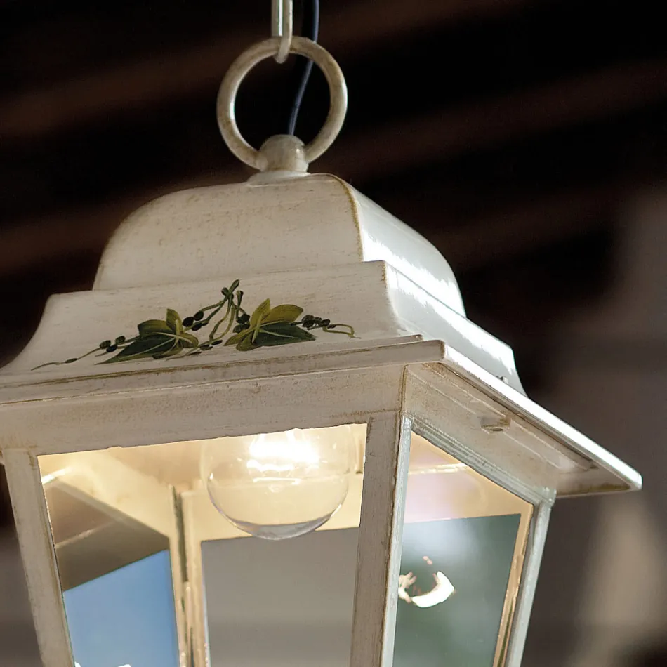 Lampada Sospesa da Esterno in Alluminio Bianco e Decoro a Mano - Gorizia Viadurini