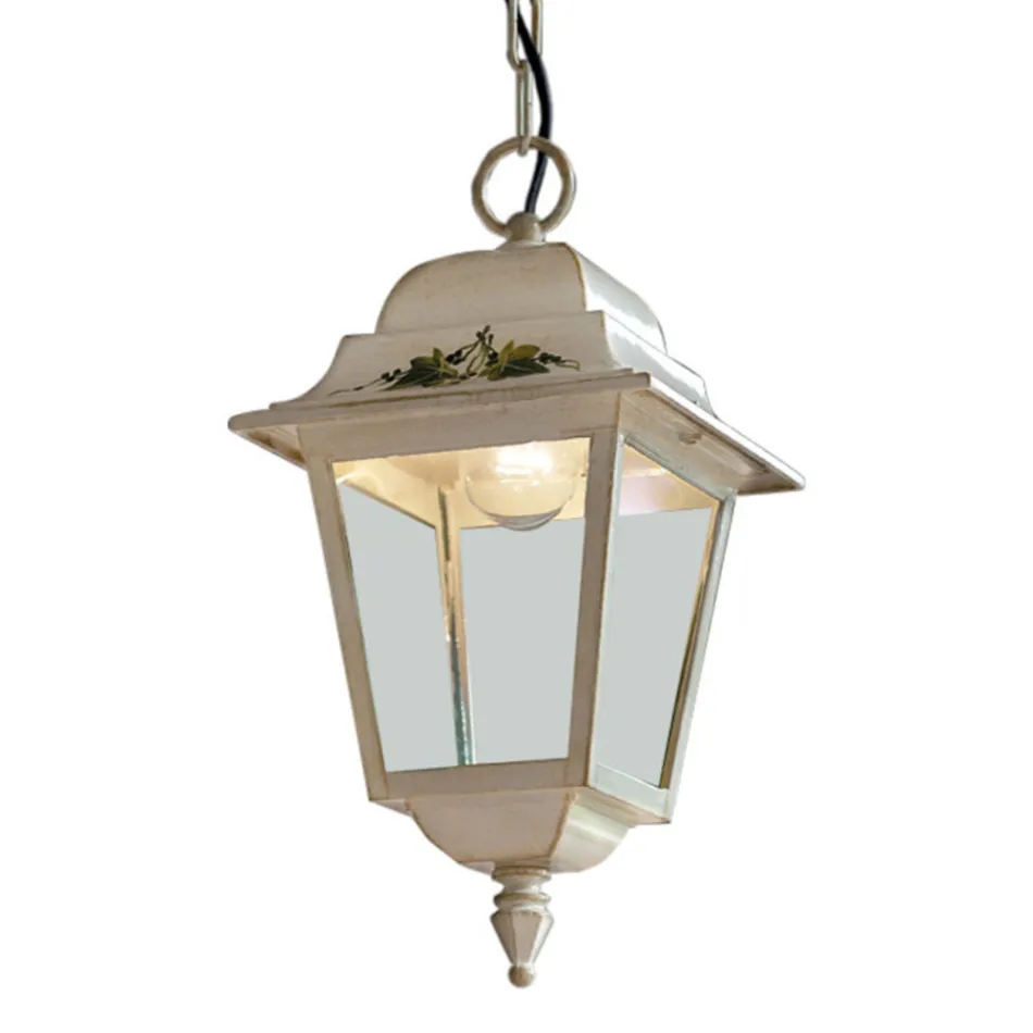 Lampada Sospesa da Esterno in Alluminio Bianco e Decoro a Mano - Gorizia Viadurini