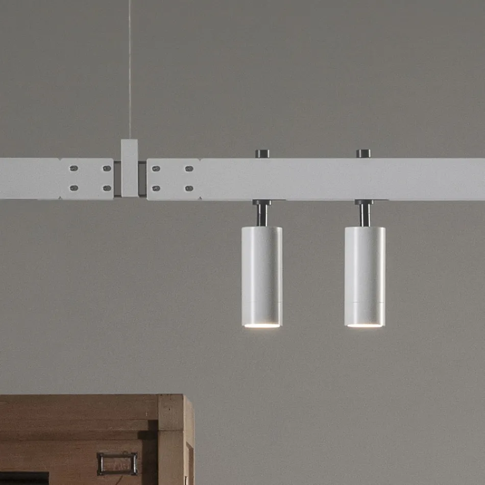 Lampada Sospesa Design Alluminio Bianco con Sfere Vetro e Faretti - Esodo Viadurini