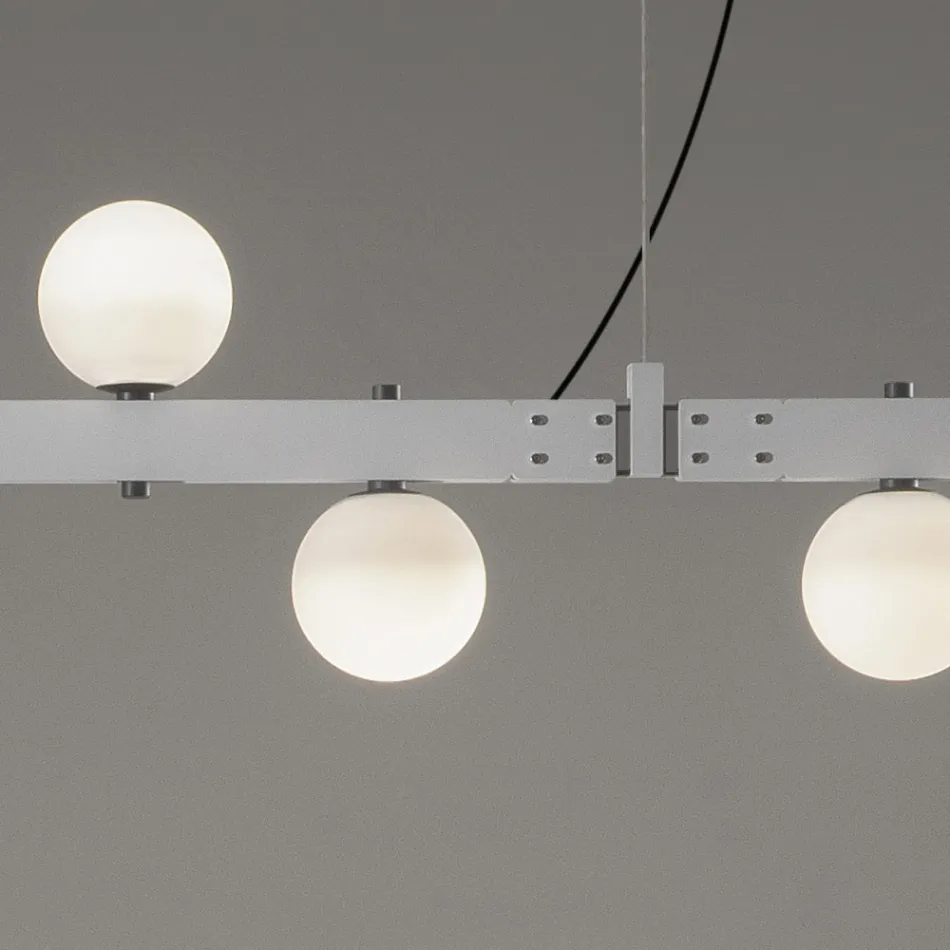 Lampada Sospesa Design Alluminio Bianco con Sfere Vetro e Faretti - Esodo Viadurini