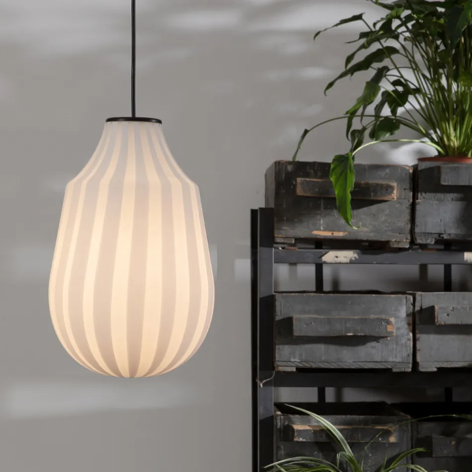 Lampada Sospesa Design Allungato in Vetro Bianco in Filigrana - Caravan Viadurini
