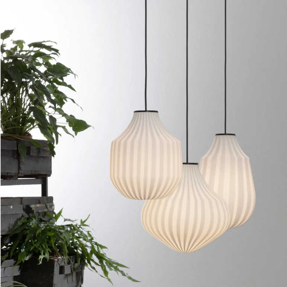 Lampada Sospesa Design Allungato in Vetro Bianco in Filigrana - Caravan Viadurini