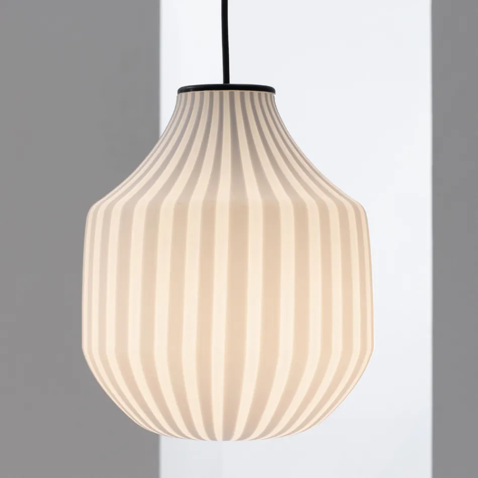 Lampada Sospesa Design Tondeggiante in Vetro Bianco in Filigrana - Caravan Viadurini