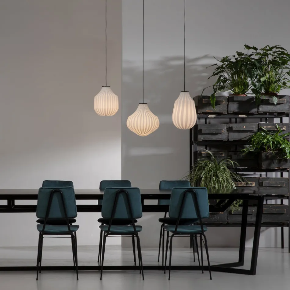 Lampada Sospesa Design Tondeggiante in Vetro Bianco in Filigrana - Caravan Viadurini