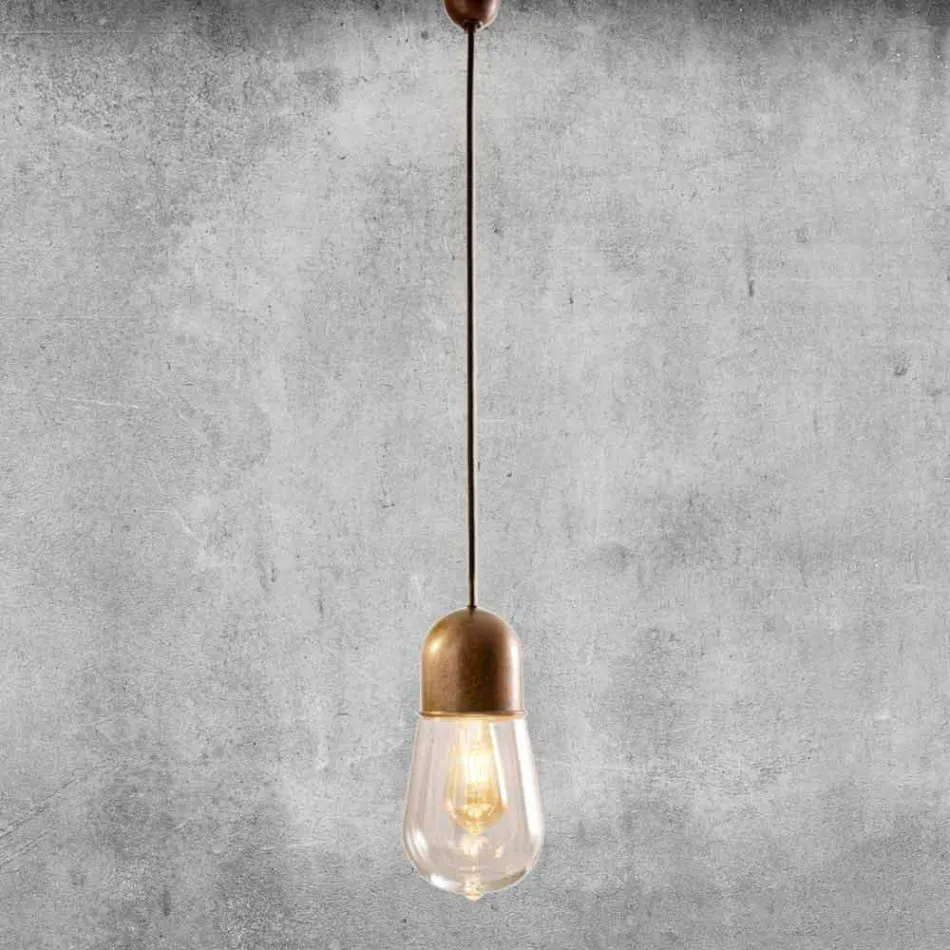 Lampada Sospesa Design Vintage in Ottone e Vetro - Guinguette Aldo Bernardi Viadurini