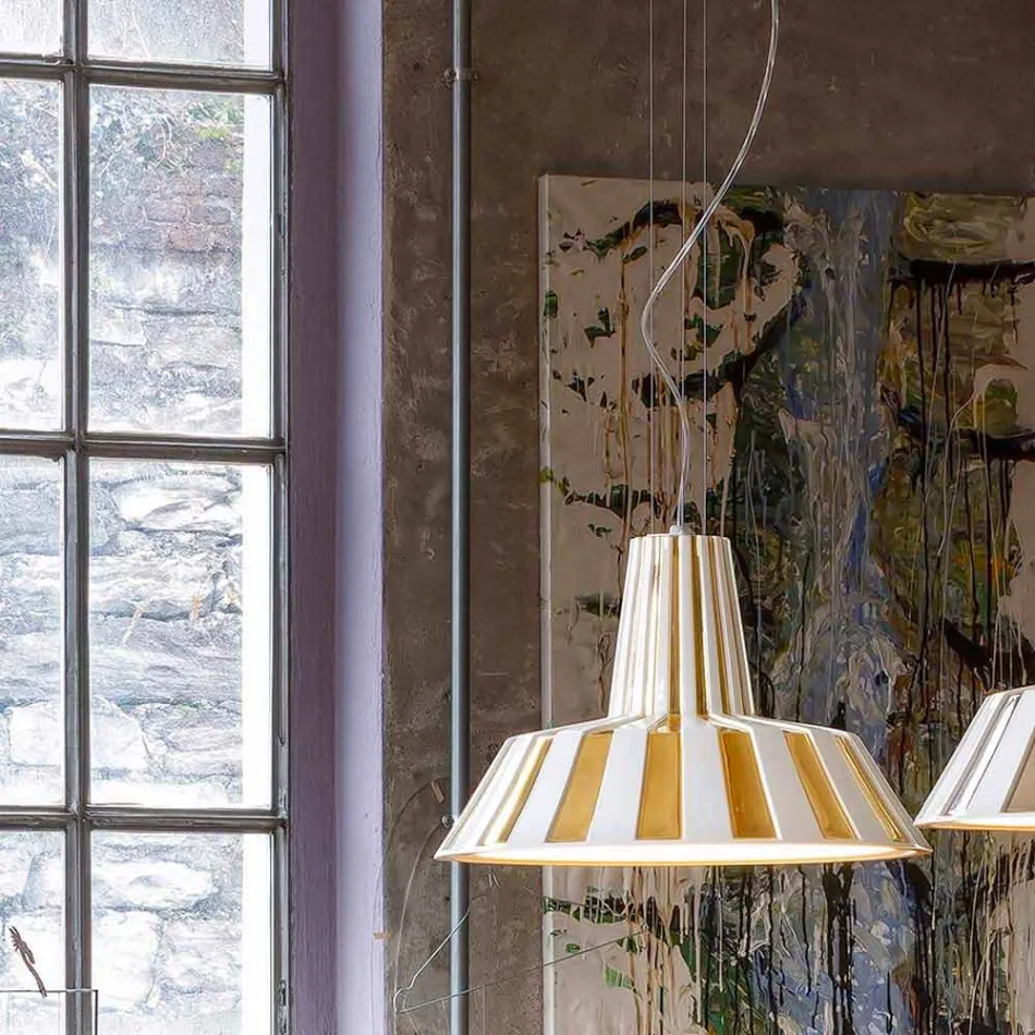 Lampada Sospesa di Design in Ceramica a Righe – Budin Viadurini