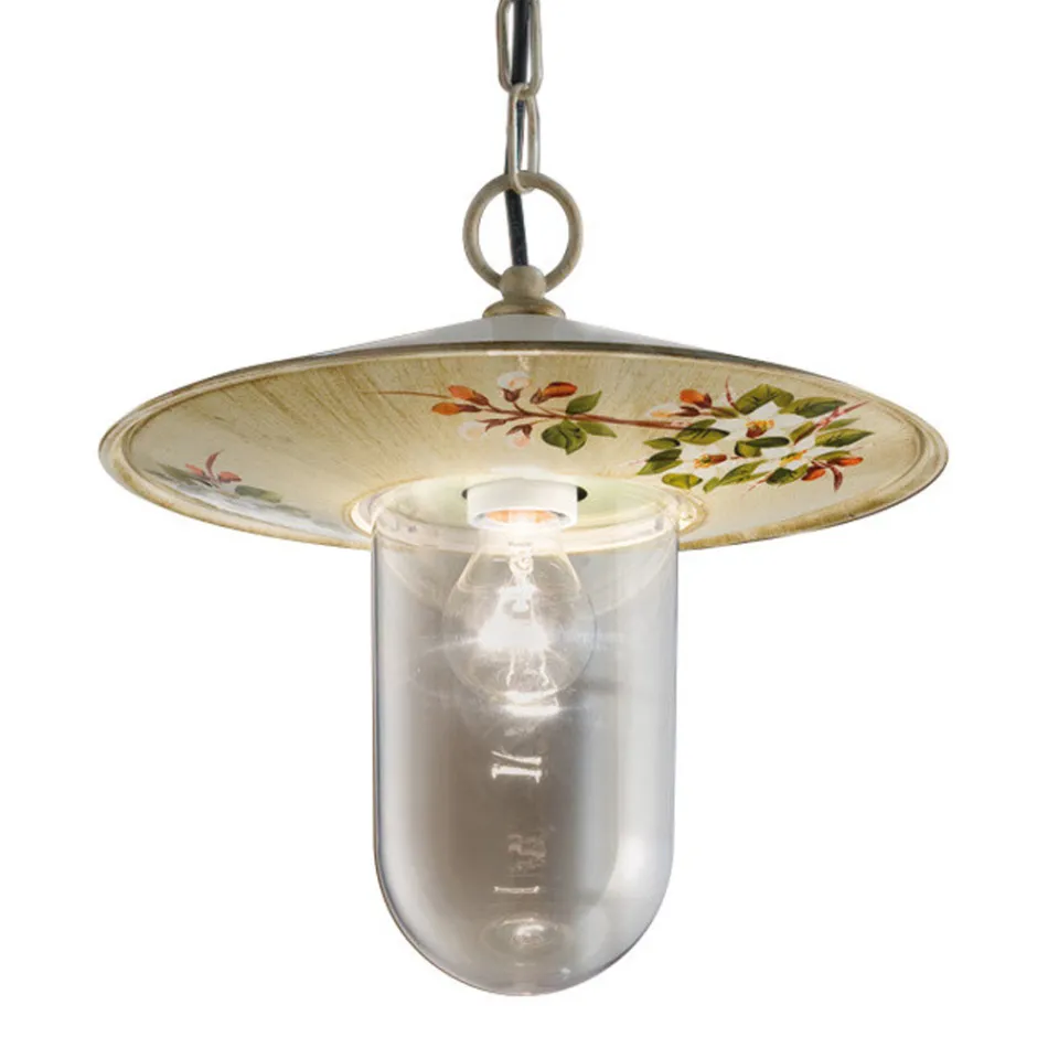 Lampada Sospesa Esterno in Alluminio Decoro Fiori Dipinto a Mano - Genova Viadurini