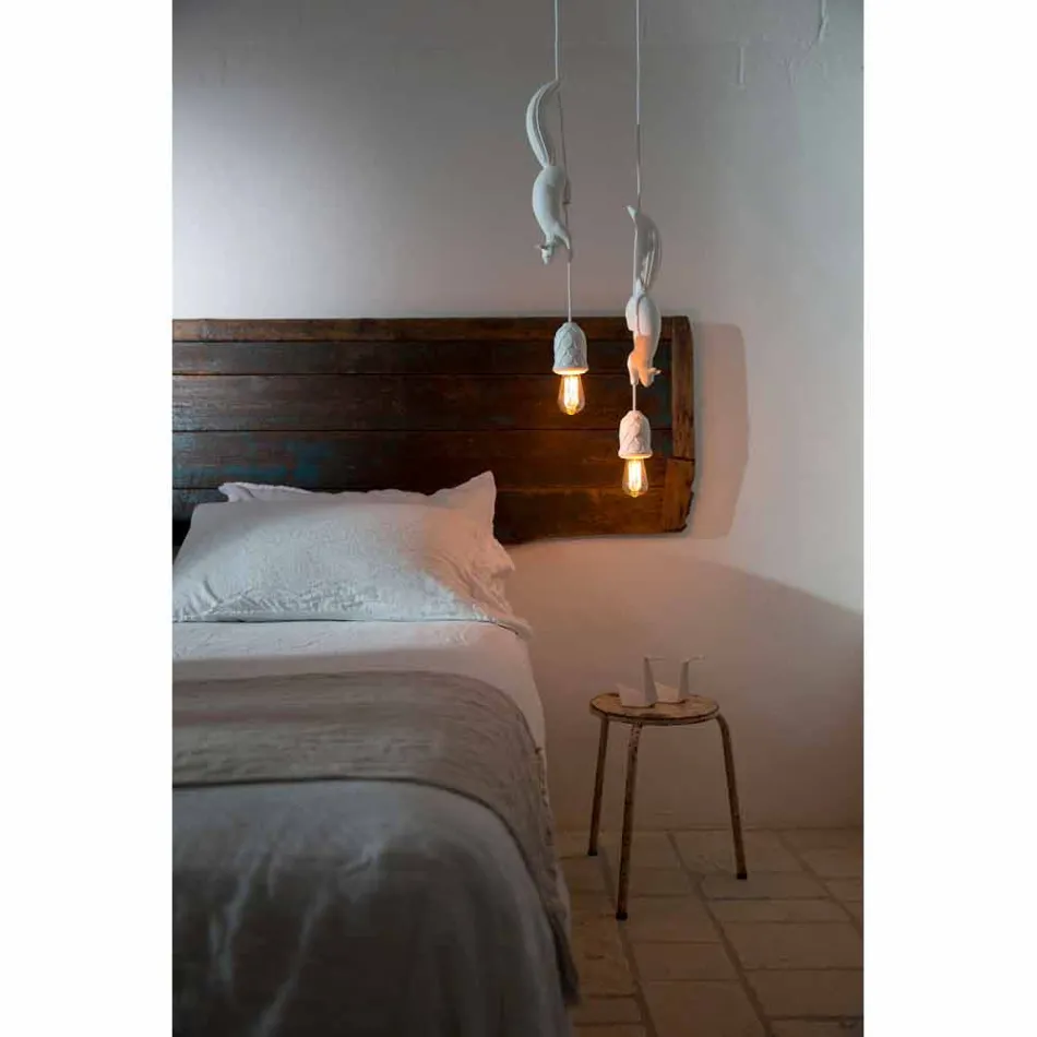 Lampada Sospesa in Ceramica Bianca Opaca con Scoiattolo e Ghianda - Scoiattolo Viadurini