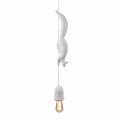 Lampada Sospesa in Ceramica Bianca Opaca con Scoiattolo e Ghianda - Scoiattolo