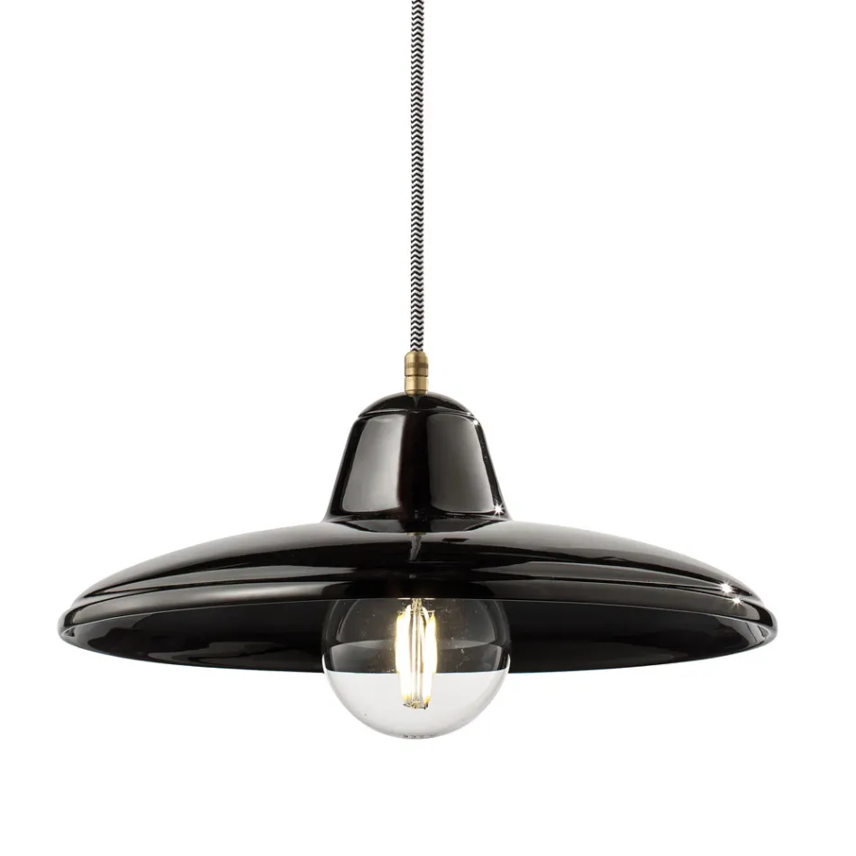 Lampada Sospesa in Ceramica Nera e Ferro Design Vintage Industriale - Bew Viadurini