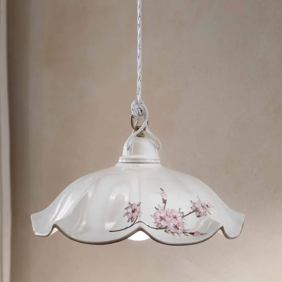 Lampada Sospesa in Ferro e Ceramica Ondulata Decorata a Mano - Belluno Viadurini
