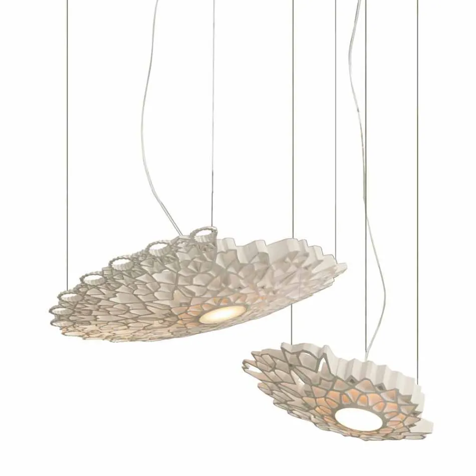 Lampada Sospesa in Tecnopolimero Bianco o Oro Design 2 Dimensioni - Cattedrale Viadurini