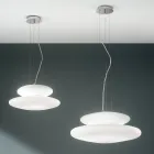 Lampada Sospesa in Vetro Bianco Soffiato e Metallo Cromato - Illumina Viadurini