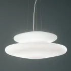 Lampada Sospesa in Vetro Bianco Soffiato e Metallo Cromato - Illumina Viadurini