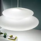 Lampada Sospesa in Vetro Bianco Soffiato e Metallo Cromato - Illumina Viadurini