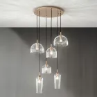Lampada Sospesa in Vetro Soffiato Rigato e Metallo Verniciato - Giuliano Viadurini