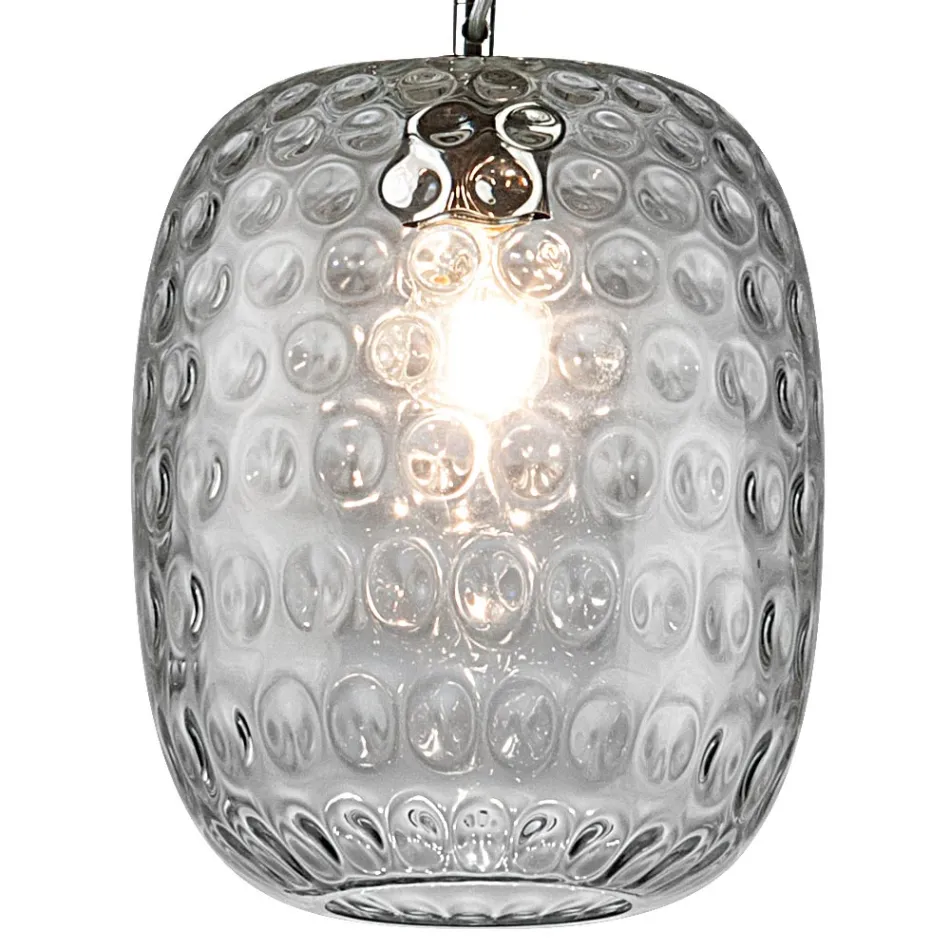 Lampada Sospesa in Vetro Veneziano e Metallo Cromato Made in Italy - Calima Viadurini
