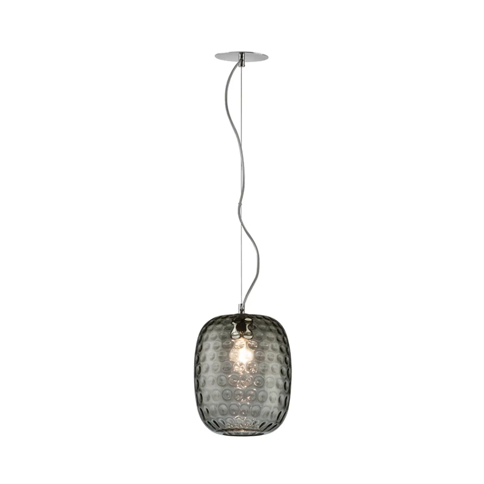 Lampada Sospesa in Vetro Veneziano e Metallo Cromato Made in Italy - Calima Viadurini