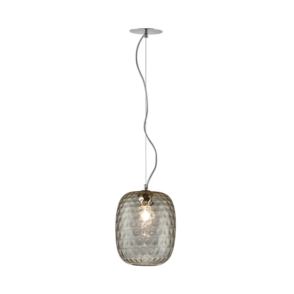 Lampada Sospesa in Vetro Veneziano e Metallo Cromato Made in Italy - Calima Viadurini