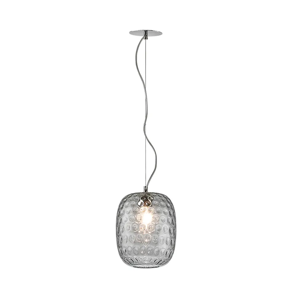 Lampada Sospesa in Vetro Veneziano e Metallo Cromato Made in Italy - Calima Viadurini