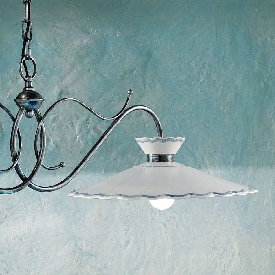 Lampada Sospesa Lineare 2 Luci Ceramica Effetto Ricamo Artigianale - Ravenna Viadurini
