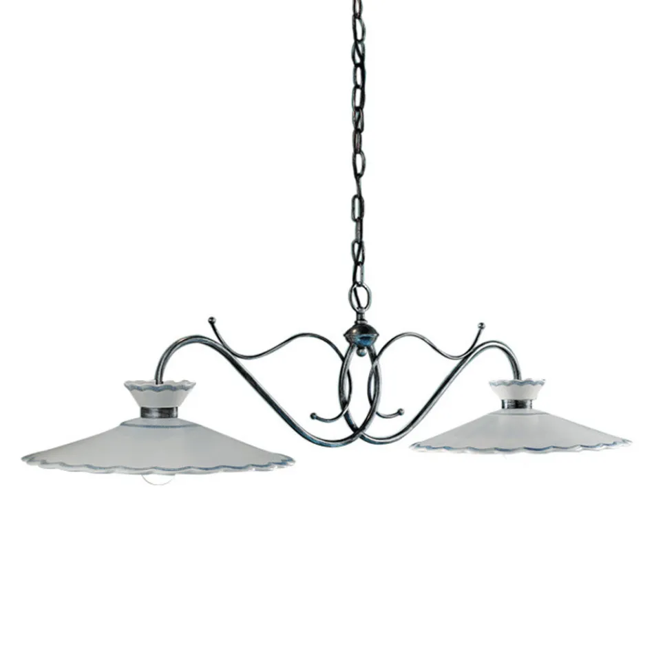 Lampada Sospesa Lineare 2 Luci Ceramica Effetto Ricamo Artigianale - Ravenna Viadurini