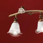 Lampada Sospesa Lineare 4 Luci in Ferro, Vetro e Rose di Ceramica - Siena Viadurini