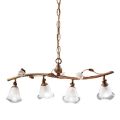 Lampada Sospesa Lineare 4 Luci in Ferro, Vetro e Rose di Ceramica - Siena
