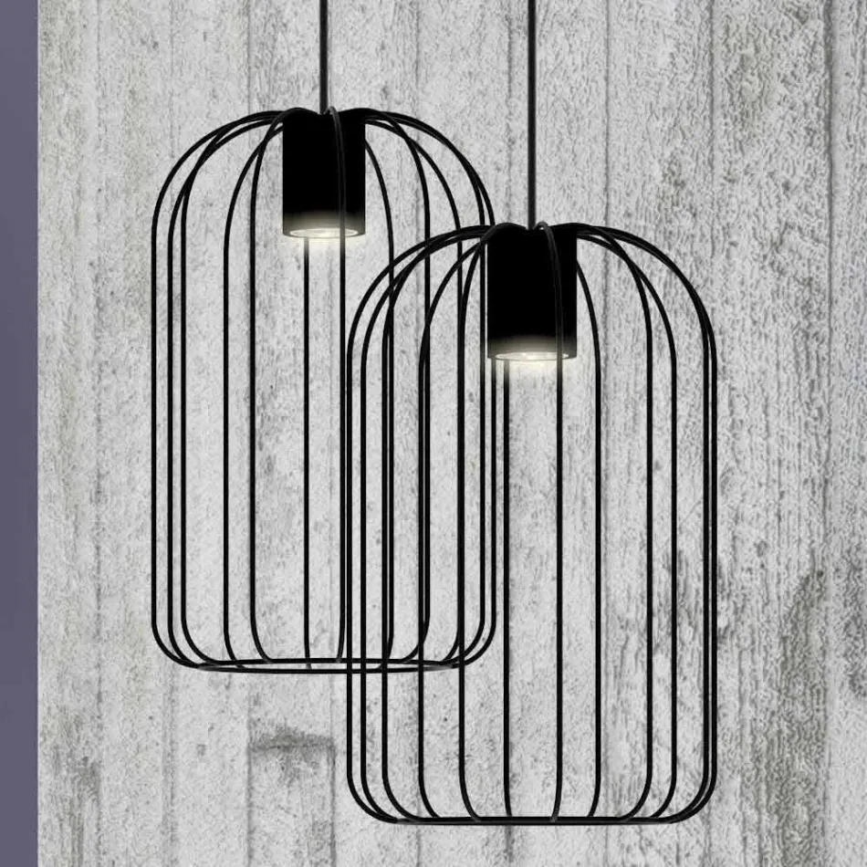 Lampada Sospesa Moderna con Struttura in Filo Metallico Made in Italy - Gabbia Viadurini