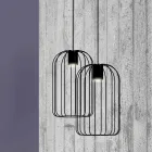 Lampada Sospesa Moderna con Struttura in Filo Metallico Made in Italy - Gabbia Viadurini