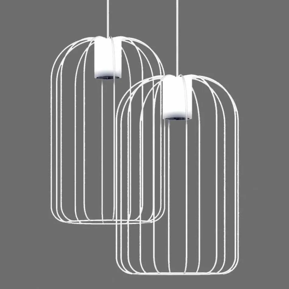 Lampada Sospesa Moderna con Struttura in Filo Metallico Made in Italy - Gabbia Viadurini