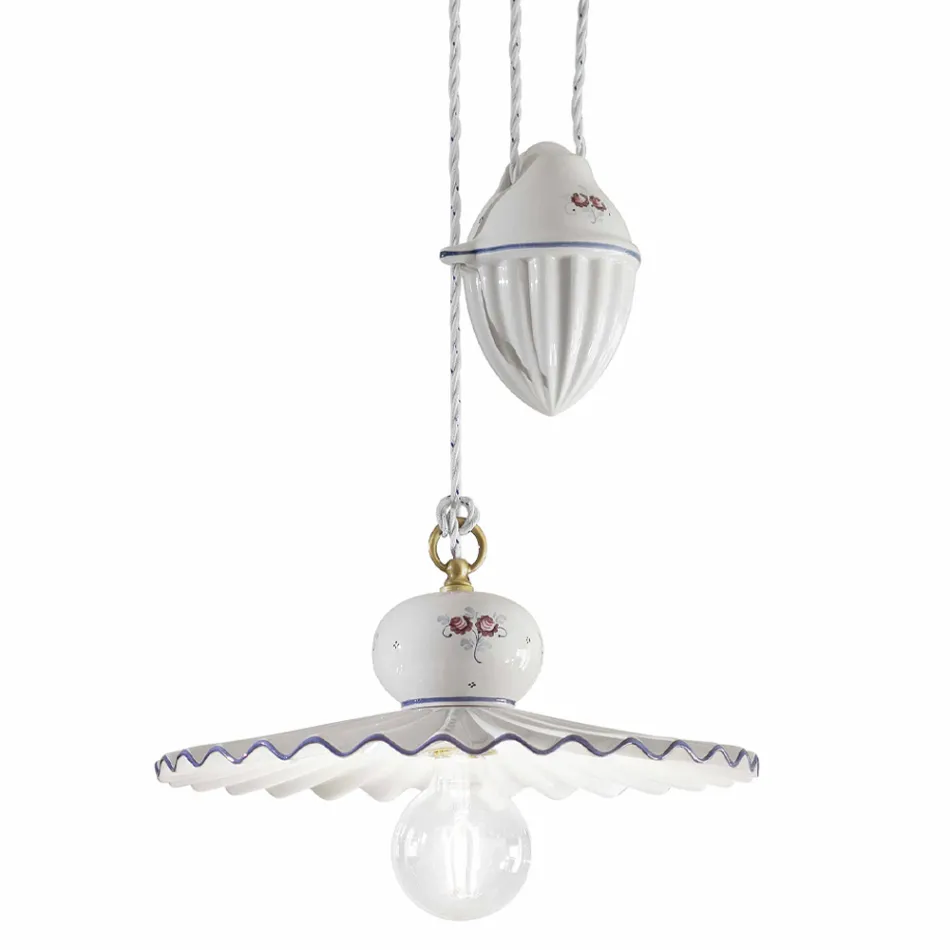Lampada Sospesa Saliscendi Ceramica Artigianale in Ceramica e Ferro - Roma Viadurini