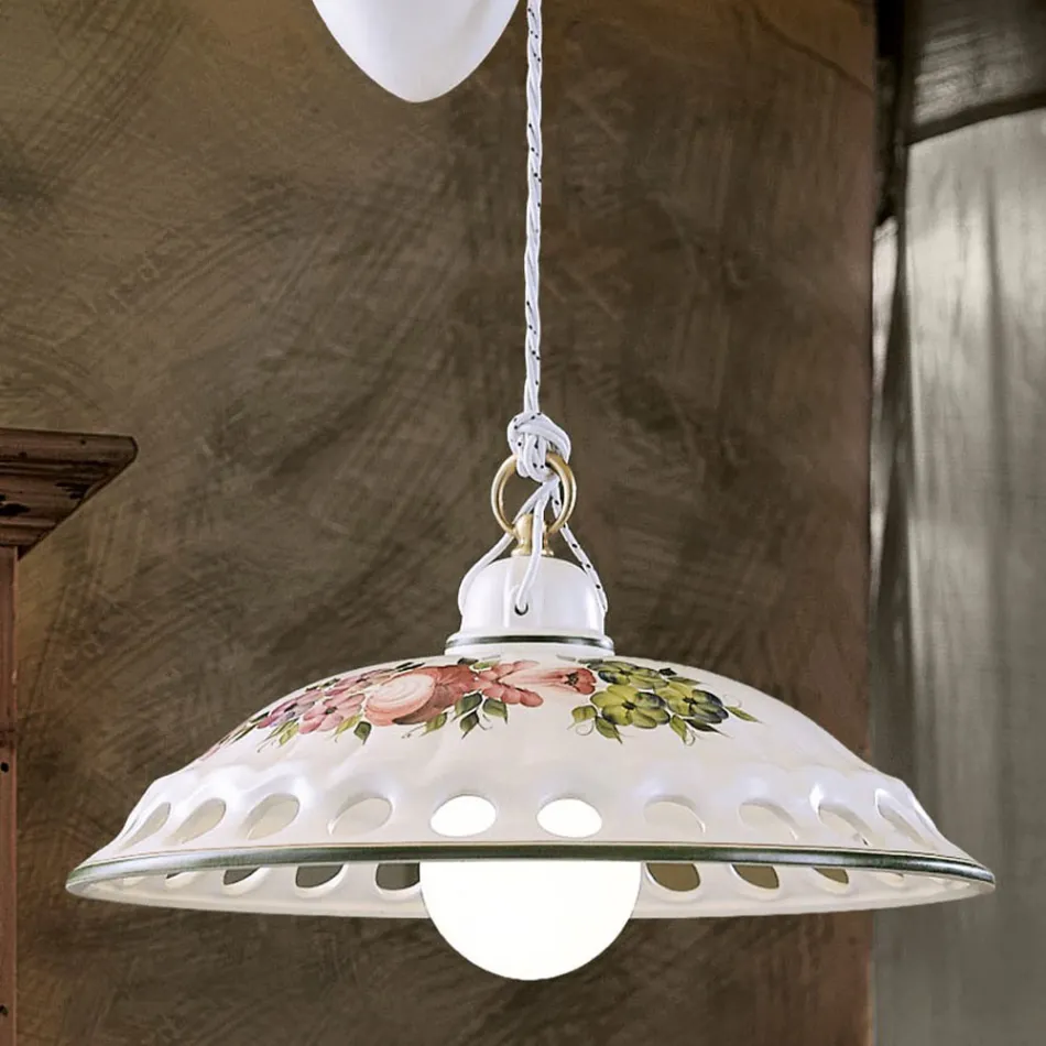 Lampada Sospesa Saliscendi Ceramica Fatta a Mano con Passanastri - Napoli Viadurini