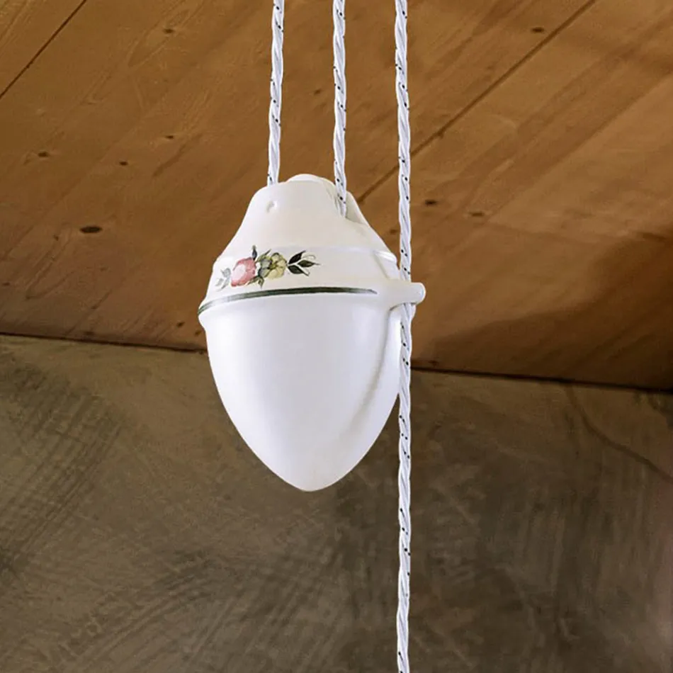 Lampada Sospesa Saliscendi Ceramica Fatta a Mano con Passanastri - Napoli Viadurini