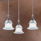 Lampada Sospesa Tonda in Ferro, Vetro, Ceramica Dipinta a Mano - Ferrara Viadurini