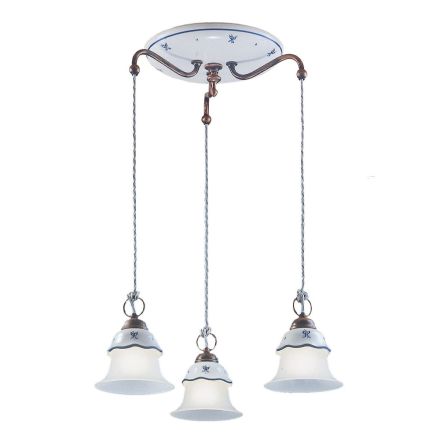 Lampada Sospesa Tonda in Ferro, Vetro, Ceramica Dipinta a Mano - Ferrara Viadurini