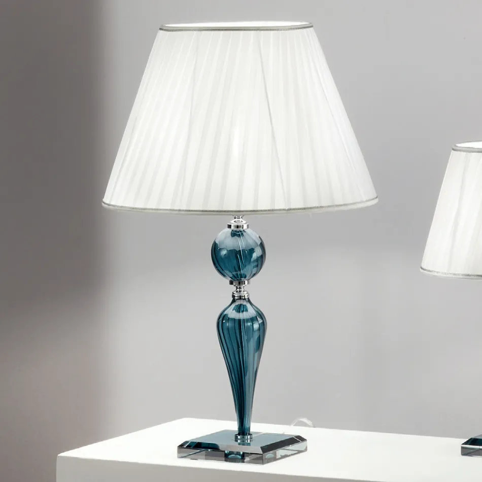 Lampada Tavolo Classica in Vetro Fatto a Mano Rigaton e Metallo - Fievole Viadurini