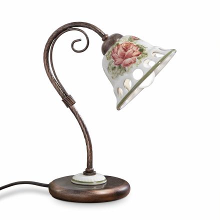 Lampada Tavolo in Metallo e Ceramica Fatta a Mano con Passanastri - Napoli Viadurini
