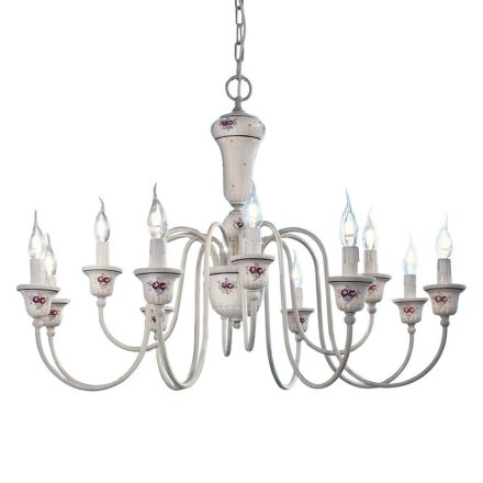 Lampadario 12 Luci Artigianale Ceramica Dipinta a Mano e Ottone - Sanremo Viadurini