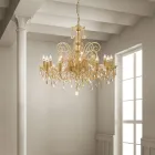 Lampadario 12 Luci Artigianale in Vetro di Venezia e Metallo - Fiorentino Viadurini