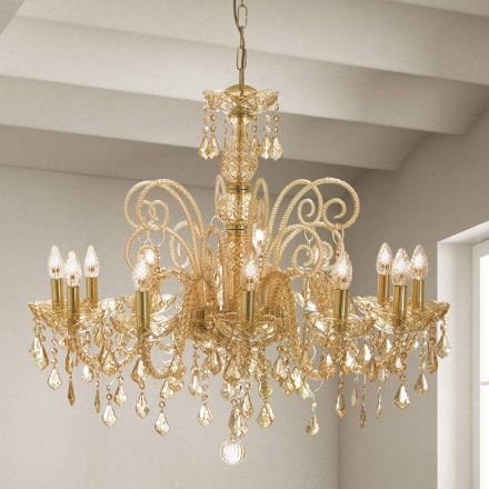 Lampadario 12 Luci Artigianale in Vetro di Venezia e Metallo - Fiorentino Viadurini