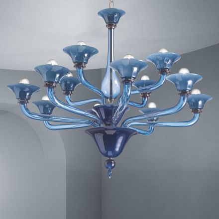 Lampadario 12 Luci Artigianale in Vetro Veneziano Made in Italy - Ismail Viadurini