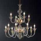 Lampadario 12 Luci Classico in Vetro a Mano Italiano e Metallo - Memore Viadurini
