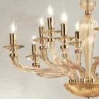 Lampadario 12 Luci Classico in Vetro a Mano Rigaton e Metallo Oro - Fievole Viadurini