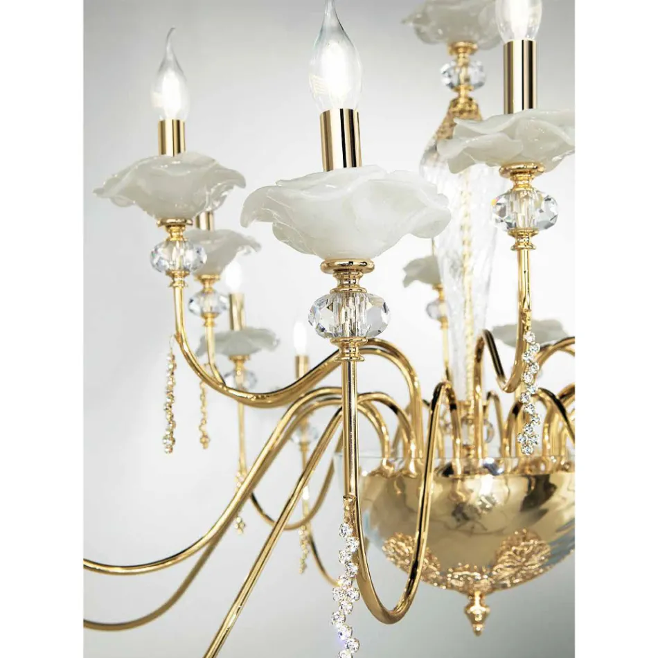 Lampadario 12 Luci Classico in Vetro, Cristallo e Metallo Lusso - Flanders Viadurini