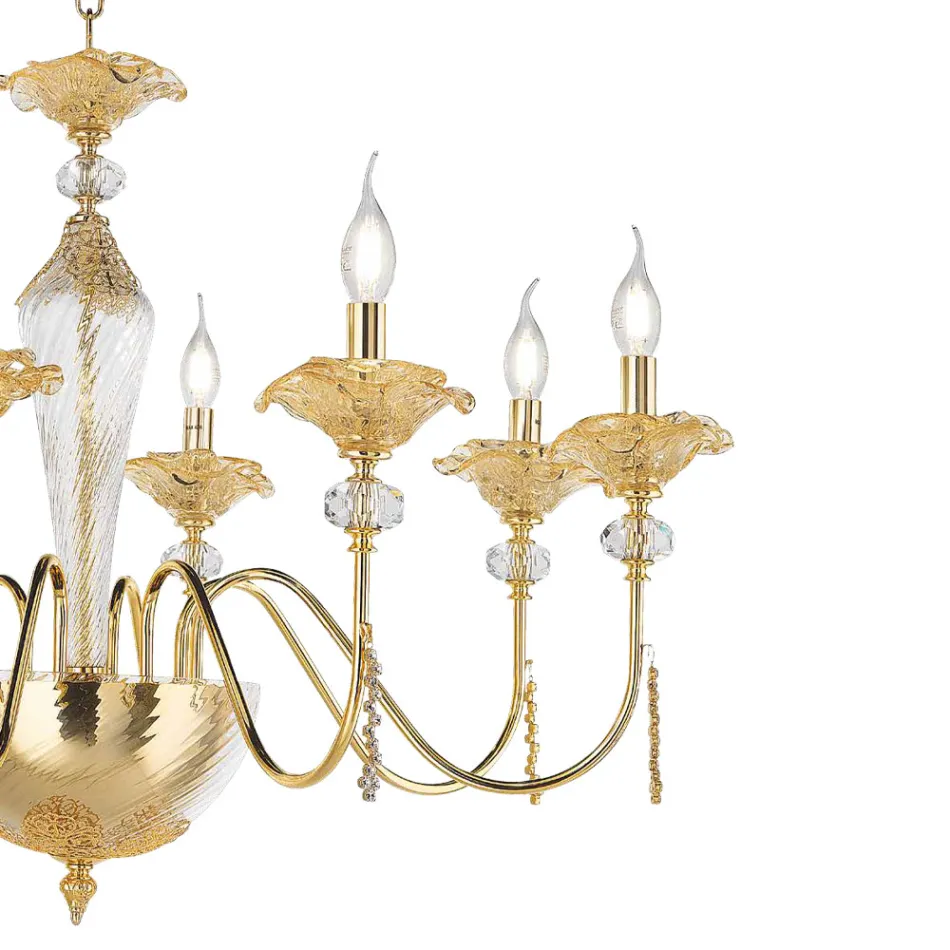 Lampadario 12 Luci Classico in Vetro, Cristallo e Metallo Lusso - Flanders Viadurini