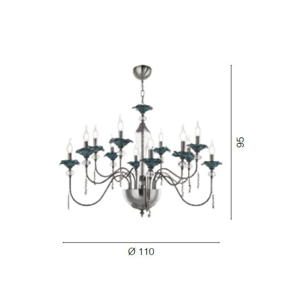 Lampadario 12 Luci Classico in Vetro, Cristallo e Metallo Lusso - Flanders Viadurini