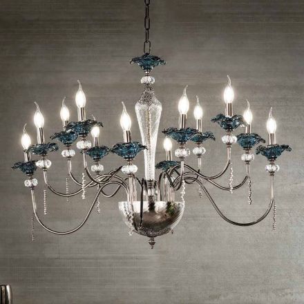 Lampadario 12 Luci Classico in Vetro, Cristallo e Metallo Lusso - Flanders Viadurini